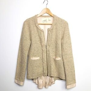 ANGEL of the north tweed mixed media zip front cardigan